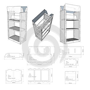 Counter display stand and Die-cut Pattern.