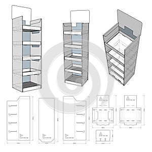 Counter display stand and Die-cut Pattern.