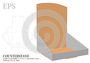 Counter Display Template, Vector with die cut / laser cut layers. Counter Stand, Header Shelf Box. Clear, blank, isolated Counter 