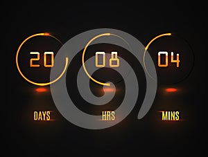 Counter Timer. Countdown website vector template digital clock timer background. Neon glow on a dark background. Vector template 1