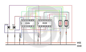 Counter up circuit using ic 4026 and button reset diagram sheet