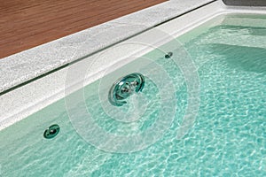 Countercurrent for the pool. Water attraction. Artificial flow. Pump. Hydromassage. Flow. Water resistance