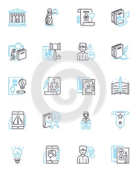 Counterfeit goods linear icons set. Fake, Imitation, Fraud, Counterfeit, Plagiarized, Bootleg, Knockoff line vector and photo