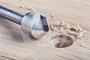 Countersink drill bit make sink in hole for screw in wooden plank