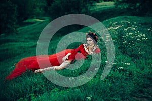 Countess in a long red dress photo
