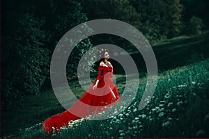 Countess in a long red dress photo