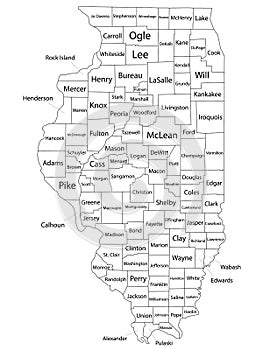 Counties Map of US State of Illinois