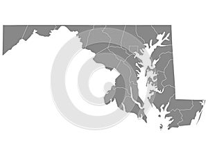 Counties Map of US State of Maryland