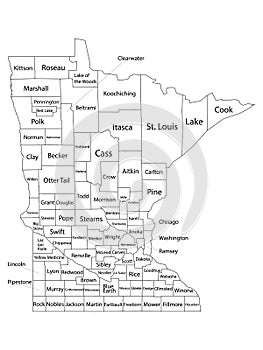 Counties Map of US State of Minnesota