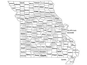 Counties Map of US State of Missouri
