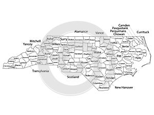 Counties Map of US State of North Carolina