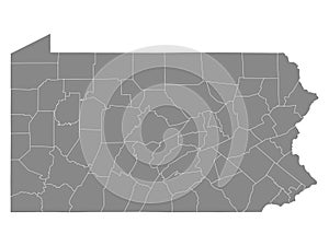 Counties Map of US State of Pennsylvania