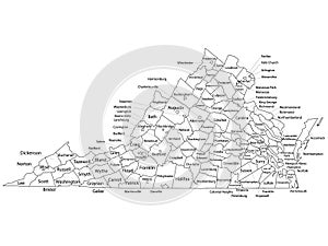 Counties Map of US State of Virginia