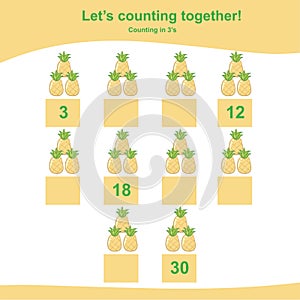 Counting in 3\'s. Counting pineapple for children.