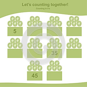 Counting in 5\'s. Counting kiwis for children. Fruit Counting Math Worksheet.