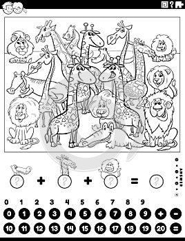 counting and adding activity with animals coloring page photo