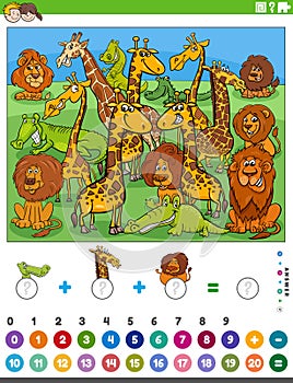 counting and adding activity with cartoon animals photo