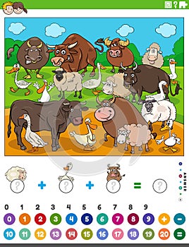 counting and adding activity with cartoon farm animals photo