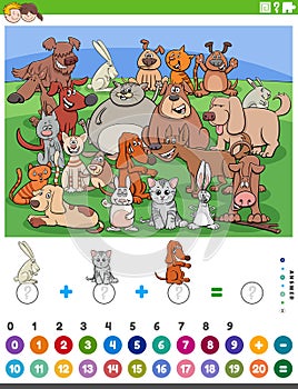 Counting and adding game with cartoon animals