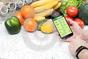 Counting calories in smartphone. photo