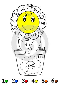 Counting with colors for children - a flower pot, flower