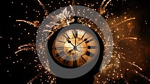 Counting Down to Midnight: Celebrating New Year\'s Eve with a Festive Clock and Fireworks Display