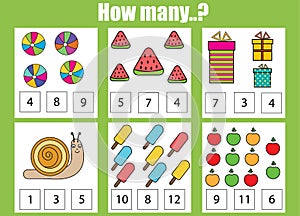 Counting educational children game. How many objects task