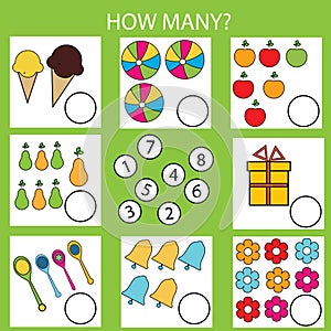 Counting educational children game. How many objects task