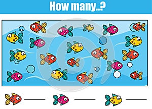 Counting educational children game, kids activity. How many objects task