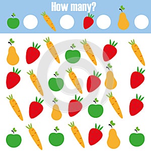 Counting educational children game, kids activity. How many objects task