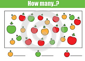 Counting educational children game, kids activity. How many objects task