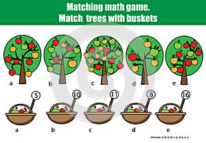 Counting educational children game, kids activity. Mathematics counting matching game