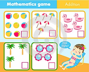 Counting educational children game, kids activity worksheet. How many objects. Learning mathematics