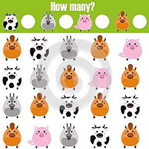 Counting educational children game, kids activity worksheet. How many objects. Learning mathematics