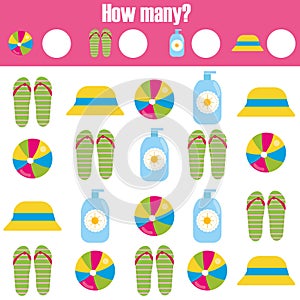 Counting educational children game, kids activity worksheet. How many objects. Learning mathematics