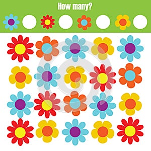 Counting educational children game, math kids activity. How many objects task