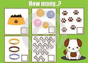 Counting educational children game, math kids activity. How many objects task