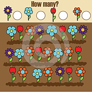 Counting educational children game, math kids activity. How many objects task