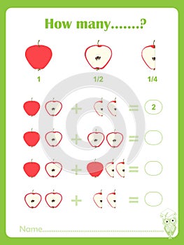 Counting educational games kids, kids activity sheet, math fractions