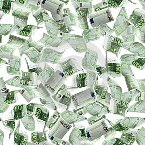 Counting euro banknote falling isolated. Money cash seamless pattern texture on white background