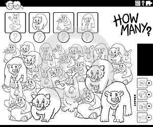 counting game with cartoon bears wild animals coloring page