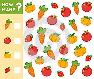 Counting Game for Children. Count how many fruits, vegetables