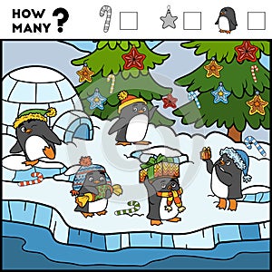 Counting Game for Children. Educational game. Penguins