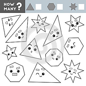 Counting Game for Children. Educational a mathematical game. Count how many geometric shapes and write the result