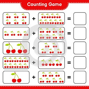 Counting game, count the number of Cherry and write the result. Educational children game, printable worksheet