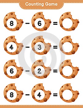 Counting game, count the number of Cookies and write the result. Educational children game, printable worksheet