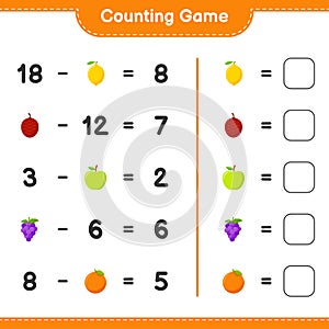 Counting game, count the number of Fruits and write the result. Educational children game