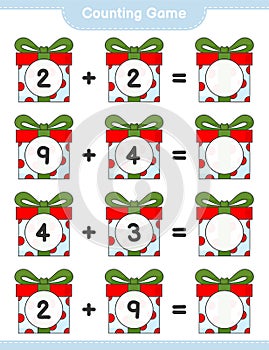 Counting game, count the number of Gift Box and write the result. Educational children game, printable worksheet, vector