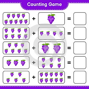 Counting game, count the number of Grape and write the result. Educational children game, printable worksheet