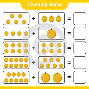 Counting game, count the number of Honey melon and write the result. Educational children game, printable worksheet